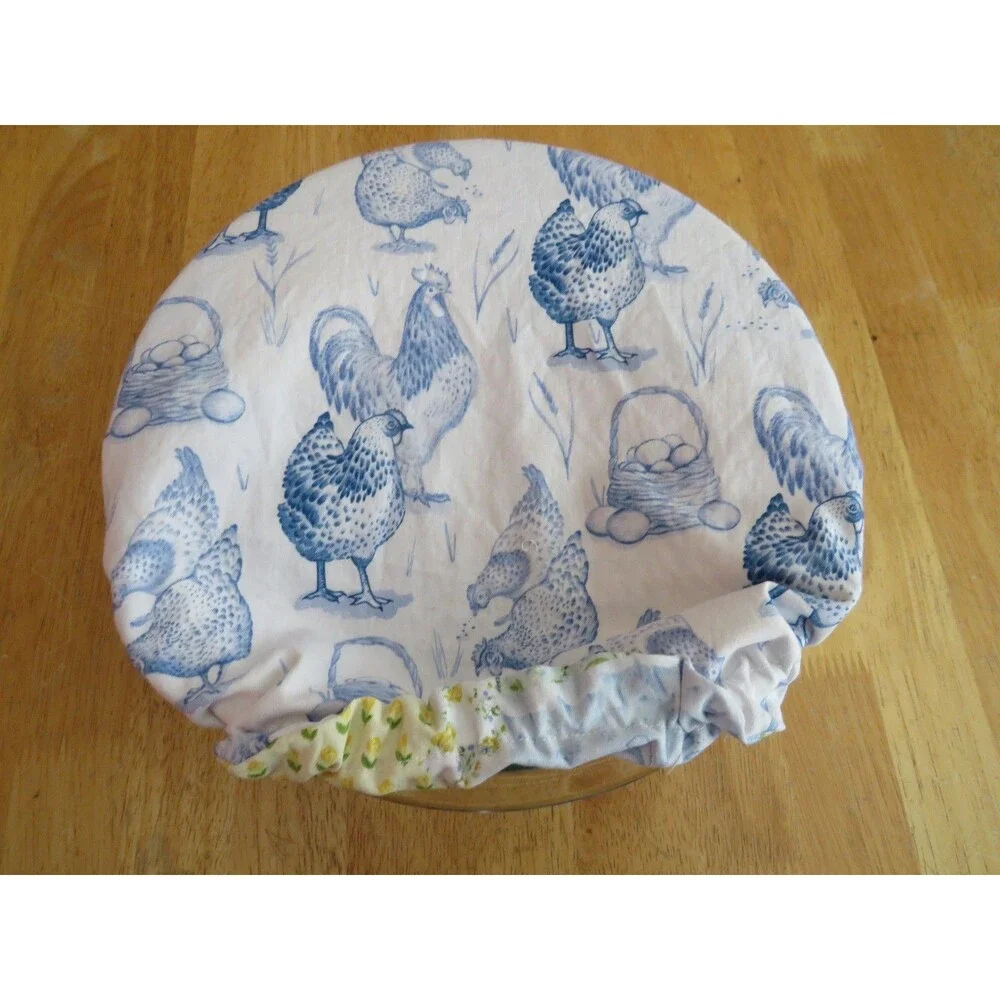 Kitchenaid Bowl Cover Reversible Yellow and Blue Floral with Chickens